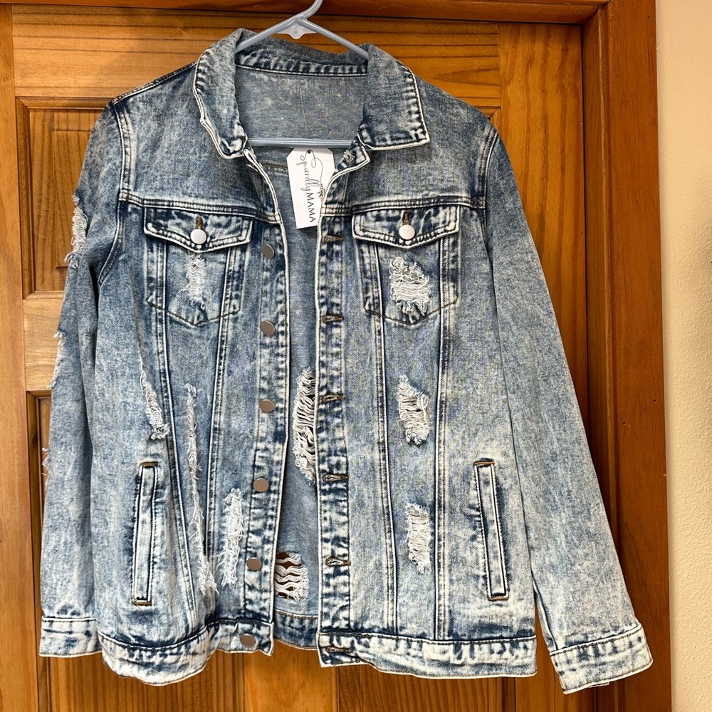 Distressed Button Jean Jacket